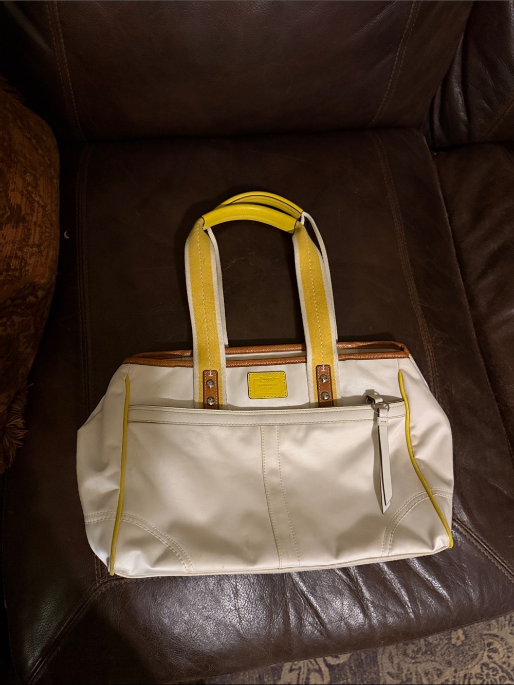 Women's White and Yellow Coach Handbag